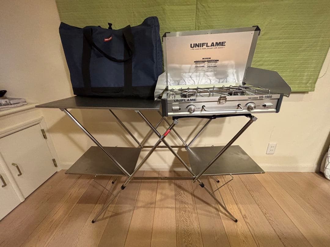 【美品】ユニフレーム☆ツーバーナー&キッチンスタンドセット　収納袋付き