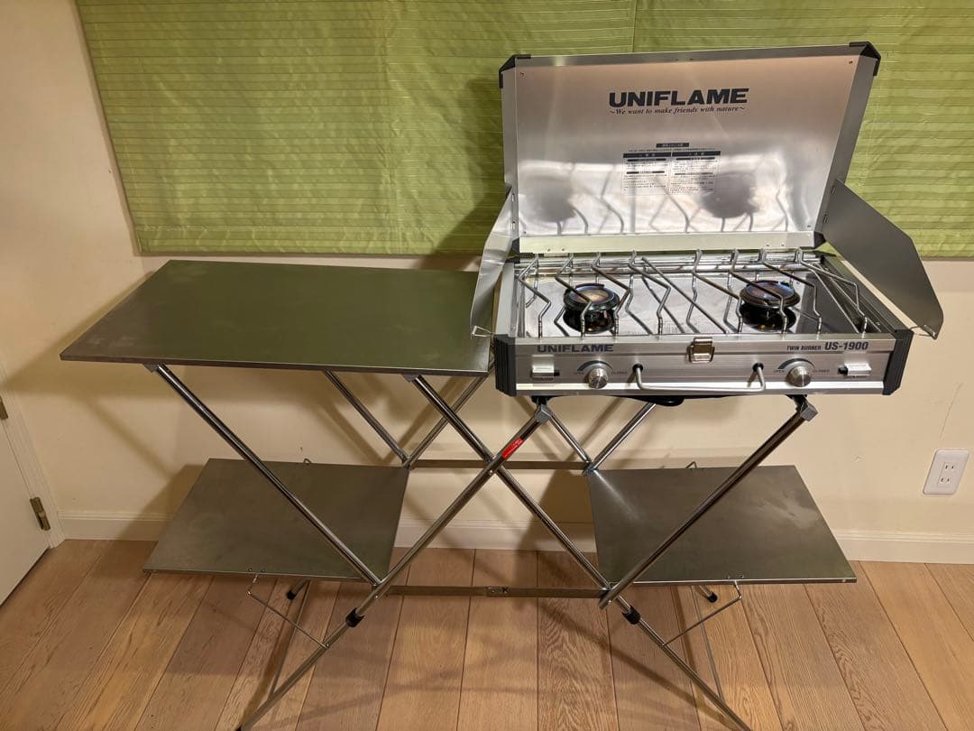 【美品】ユニフレーム☆ツーバーナー&キッチンスタンドセット　収納袋付き