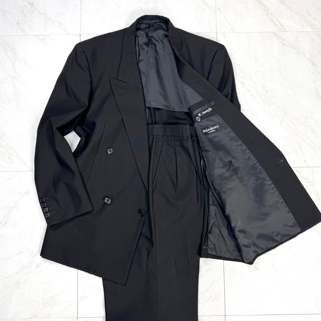 極美品 イヴサンローラン ウール ダブル スーツ 黒 4B M位 AB6