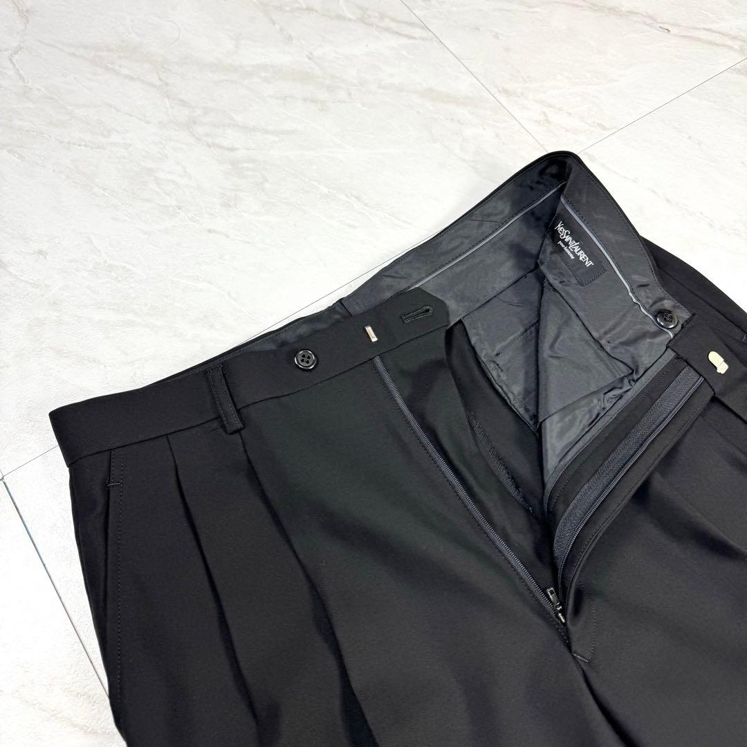 極美品 イヴサンローラン ウール ダブル スーツ 黒 4B M位 AB6