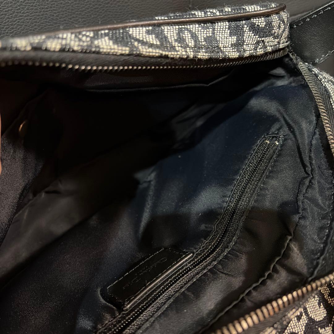 【美品】ディオール　ショルダーバッグ　トロッター　キャンバス　レザー　灰色　黒色