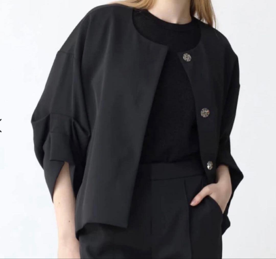 新品未使用　タグ付き　Aga アームギャザージョーゼットジャケット　ノーカラー