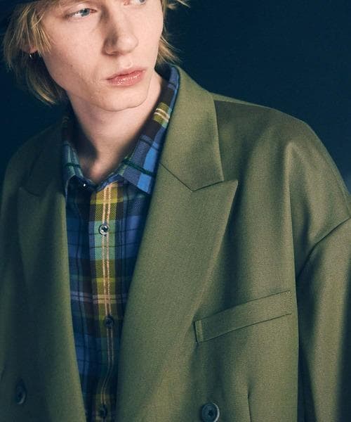 メゾンスペシャル ウールシャンブレーピークドラペルダブルテーラードジャケット