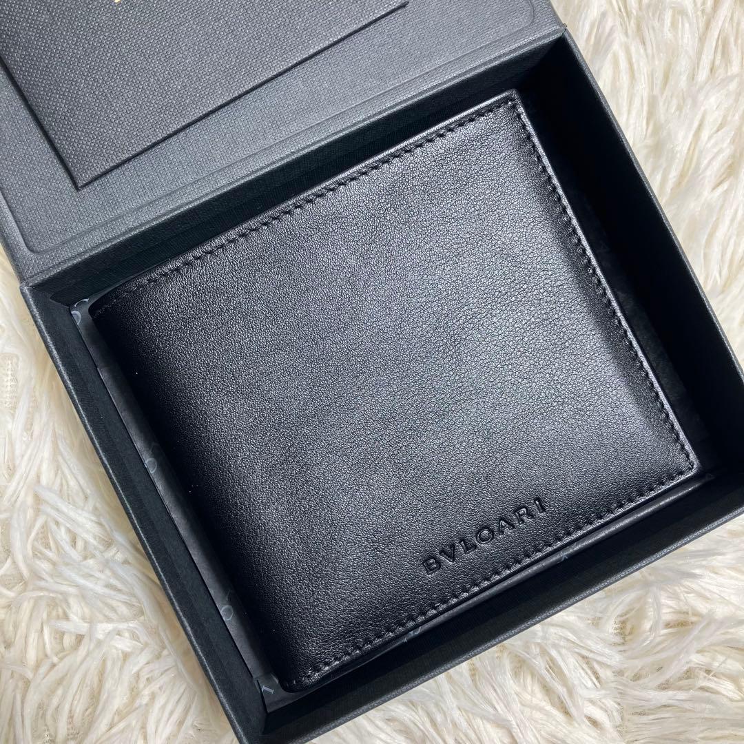【未使用】 ブルガリ フォールドウォレット レザーブラック 付属品完備