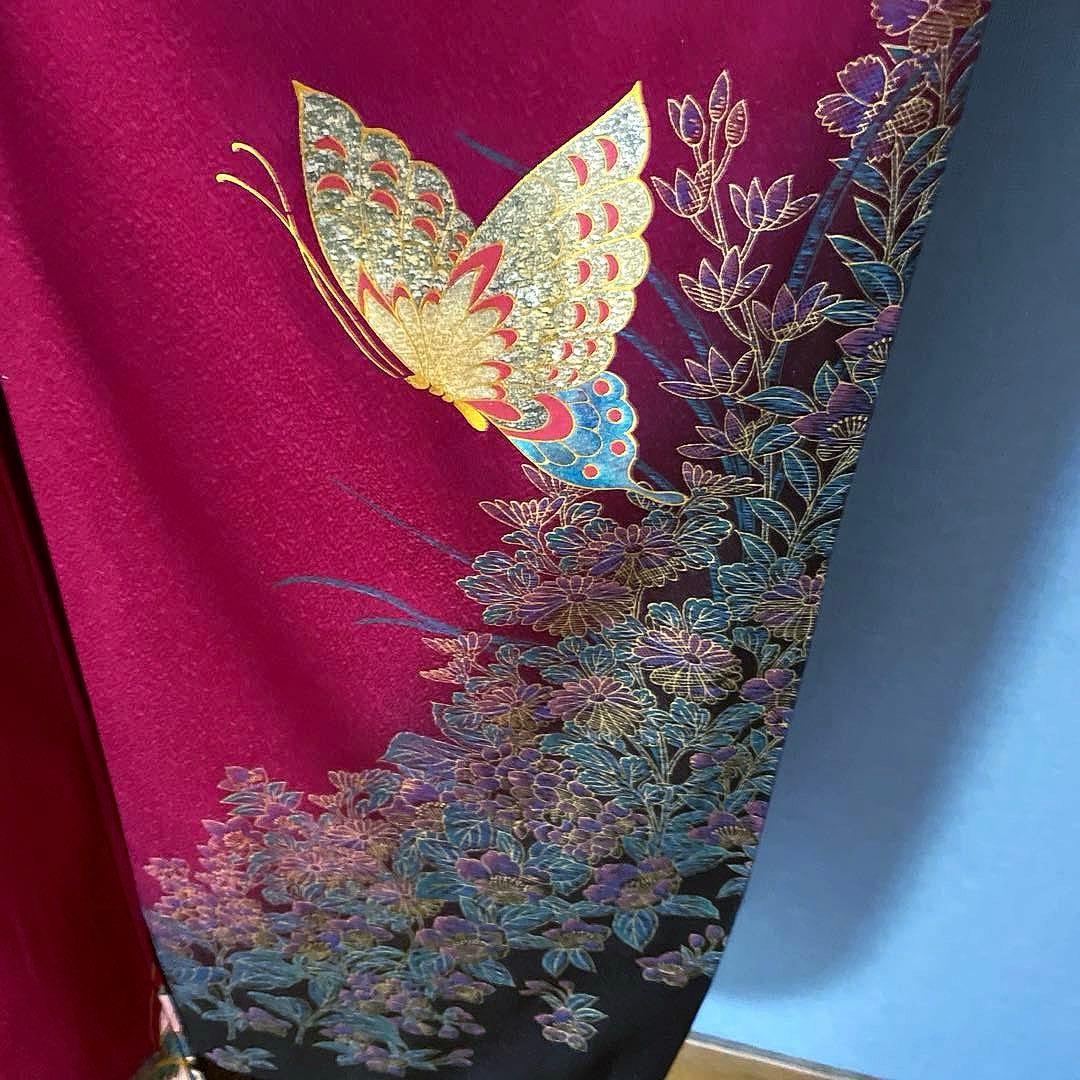 振袖フルセット　高身長　金彩友禅　成人式振袖　振袖　裄丈69 バタフライ