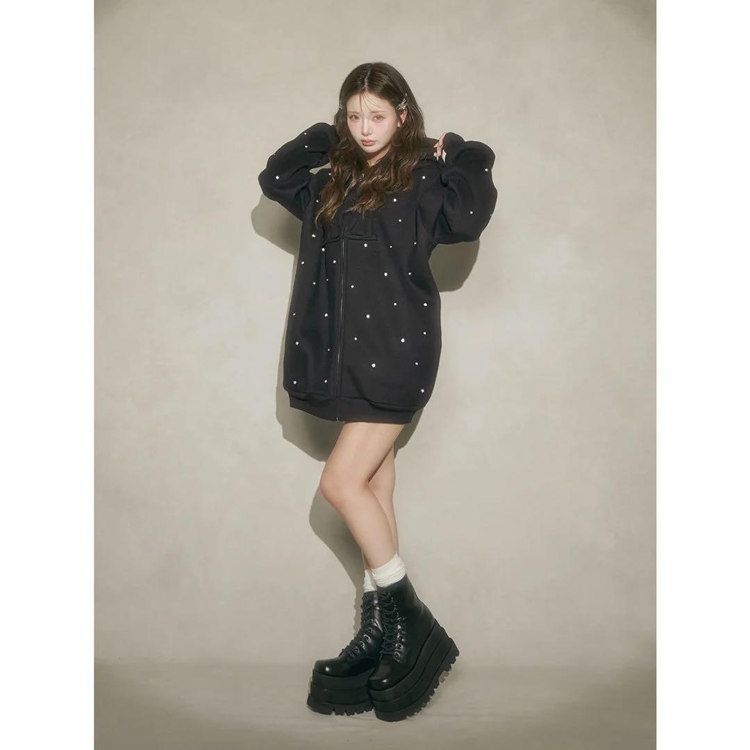 ダーリッチ 新品タグ付き ブラック フリー DDロゴビジュージップパーカー F