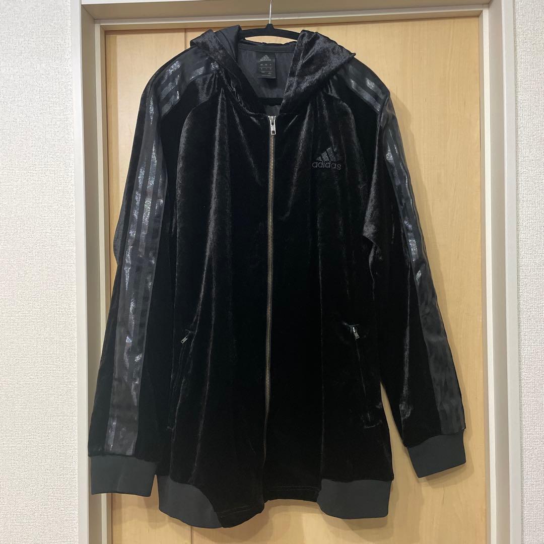 アディダス adidas ベロア セットアップ 上下 黒 ジップパーカー