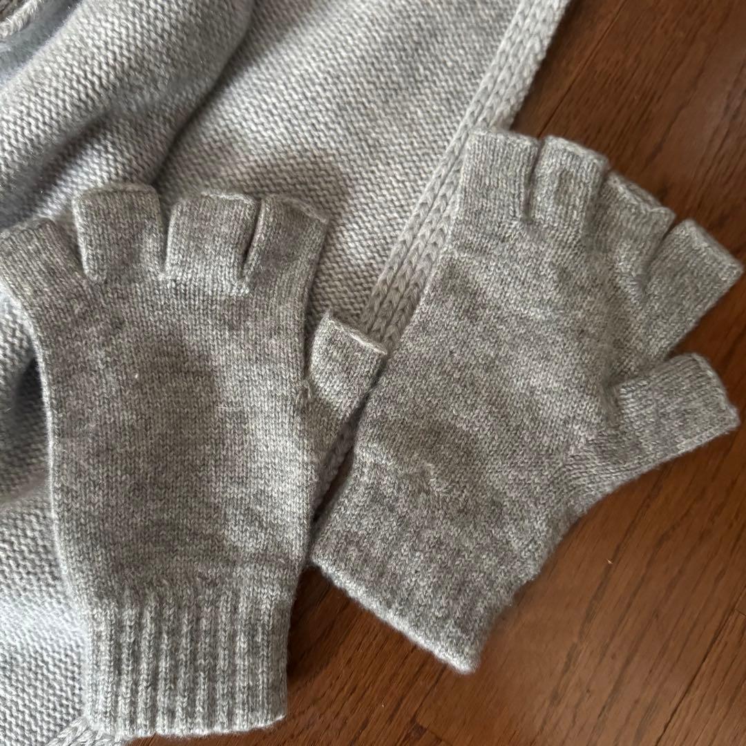 Johnstons of Elgin 100%カシミヤ グレー マフラー 手袋