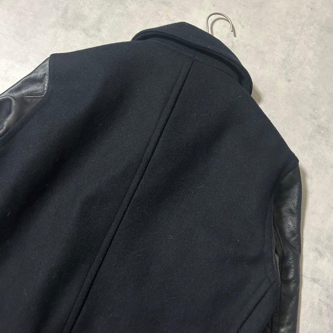 美品 アヴィレックス メルトンピーコート 袖レザー 異素材 ダブルブレスト L