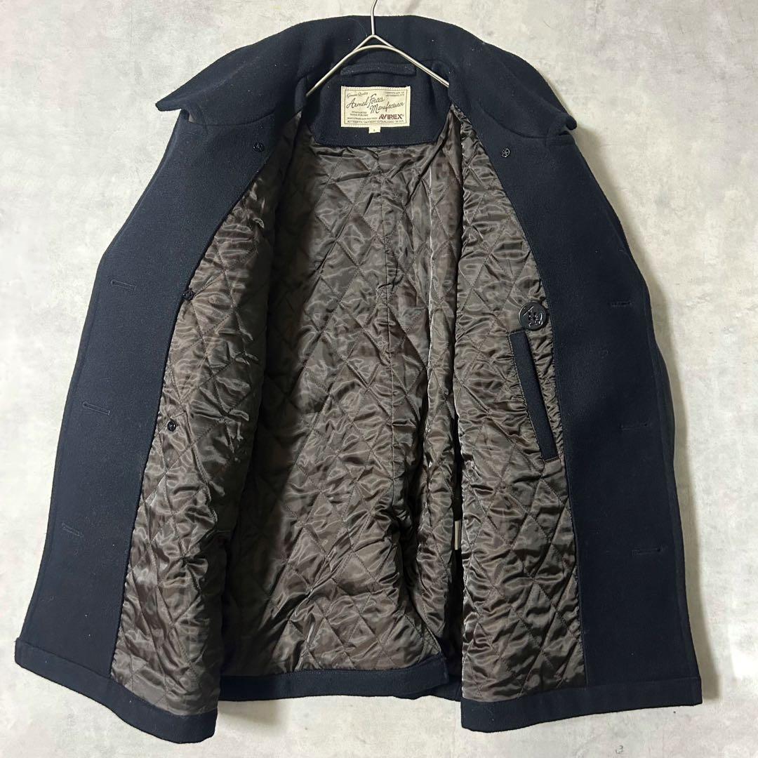 美品 アヴィレックス メルトンピーコート 袖レザー 異素材 ダブルブレスト L