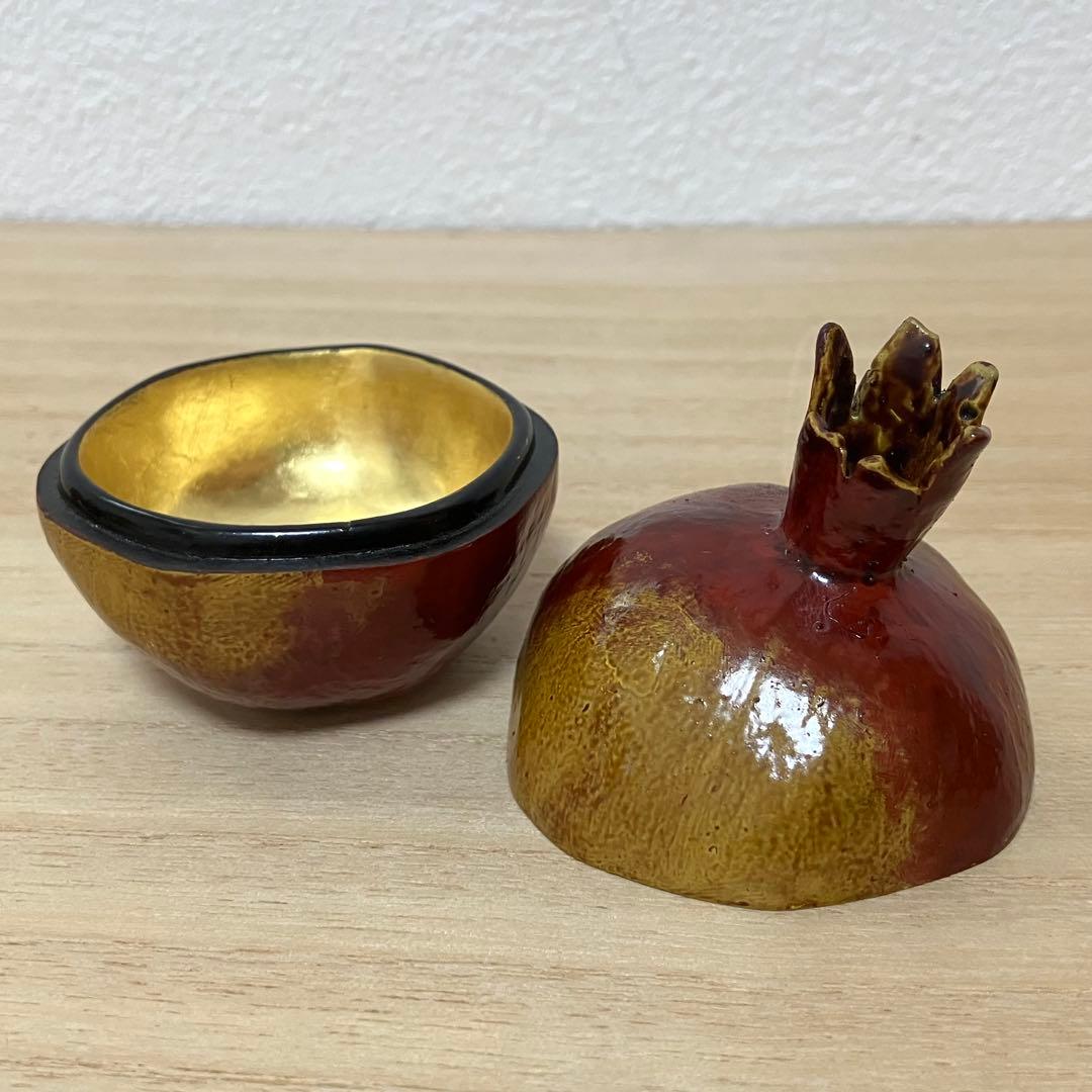 柘榴香合【茶道具/乾漆/金箔/ざくろ/骨董品/古美術/工芸品】