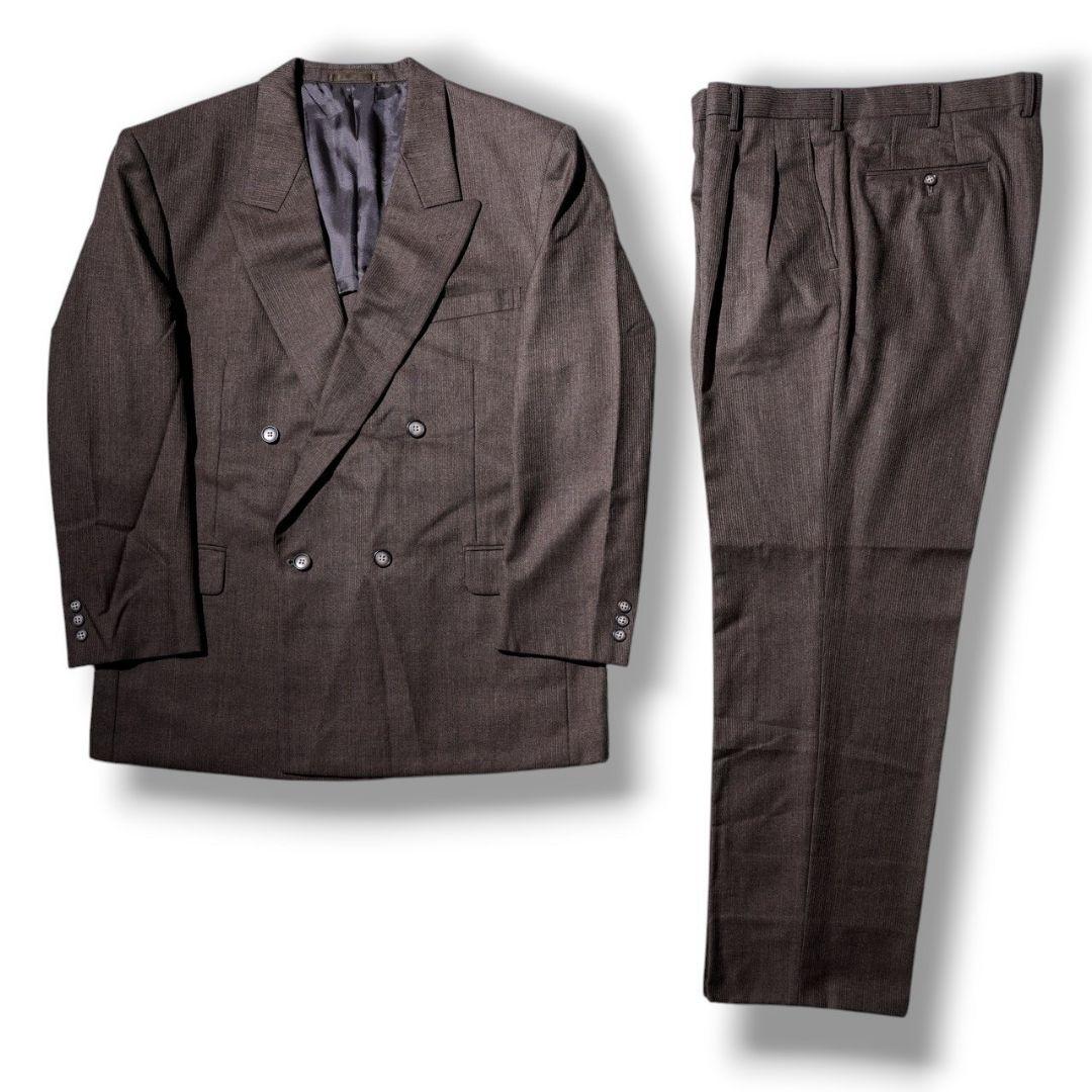 ヴィンテージ ダークブラウン カラー ダブル ウール セットアップ スーツ 茶色