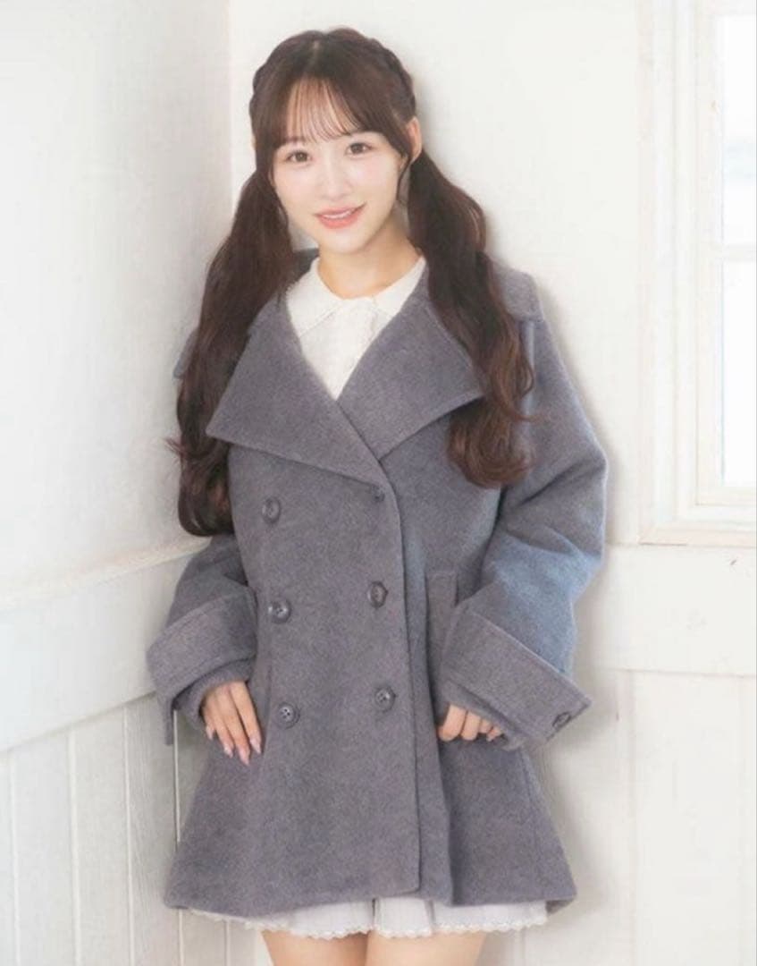 evelyn エブリン シャギービッグカラーPコート チャコール フリーサイズ