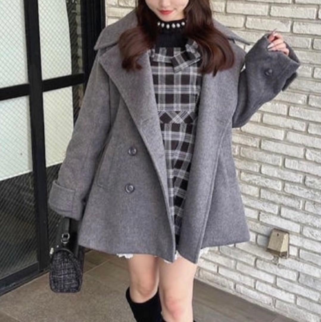 evelyn エブリン シャギービッグカラーPコート チャコール フリーサイズ