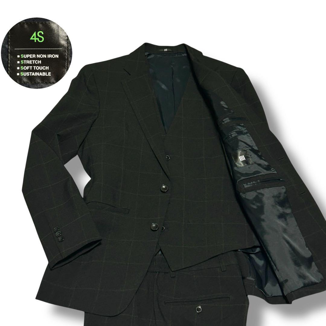 極美品【スーツセレクト】 メンズ 3ピース ペンチェック柄 ビジネススーツ 4S