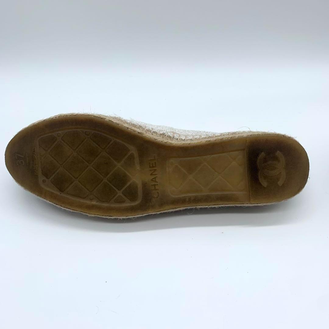 シャネル フラットシューズ エスパドリーユ ココマーク ラメツイード 24cm