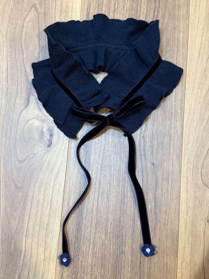 familiar フリルリボン付きハイネックワンピース 130cm 紺×茶　美品