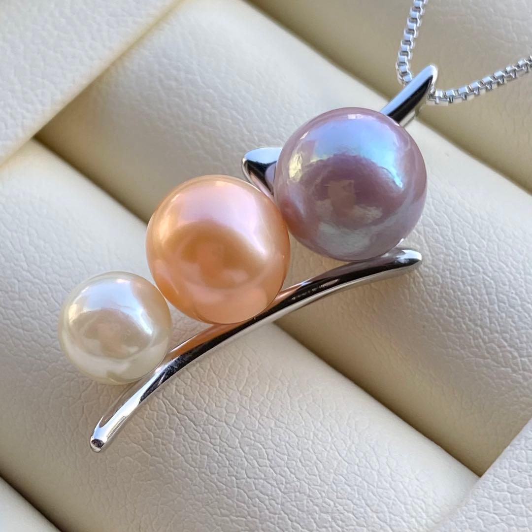 本真珠　淡水エジソンパールネックレストップ　3粒PT577+L856まとめ