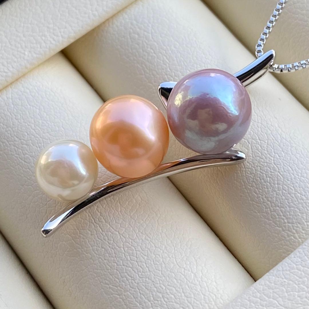 本真珠　淡水エジソンパールネックレストップ　3粒PT577+L856まとめ