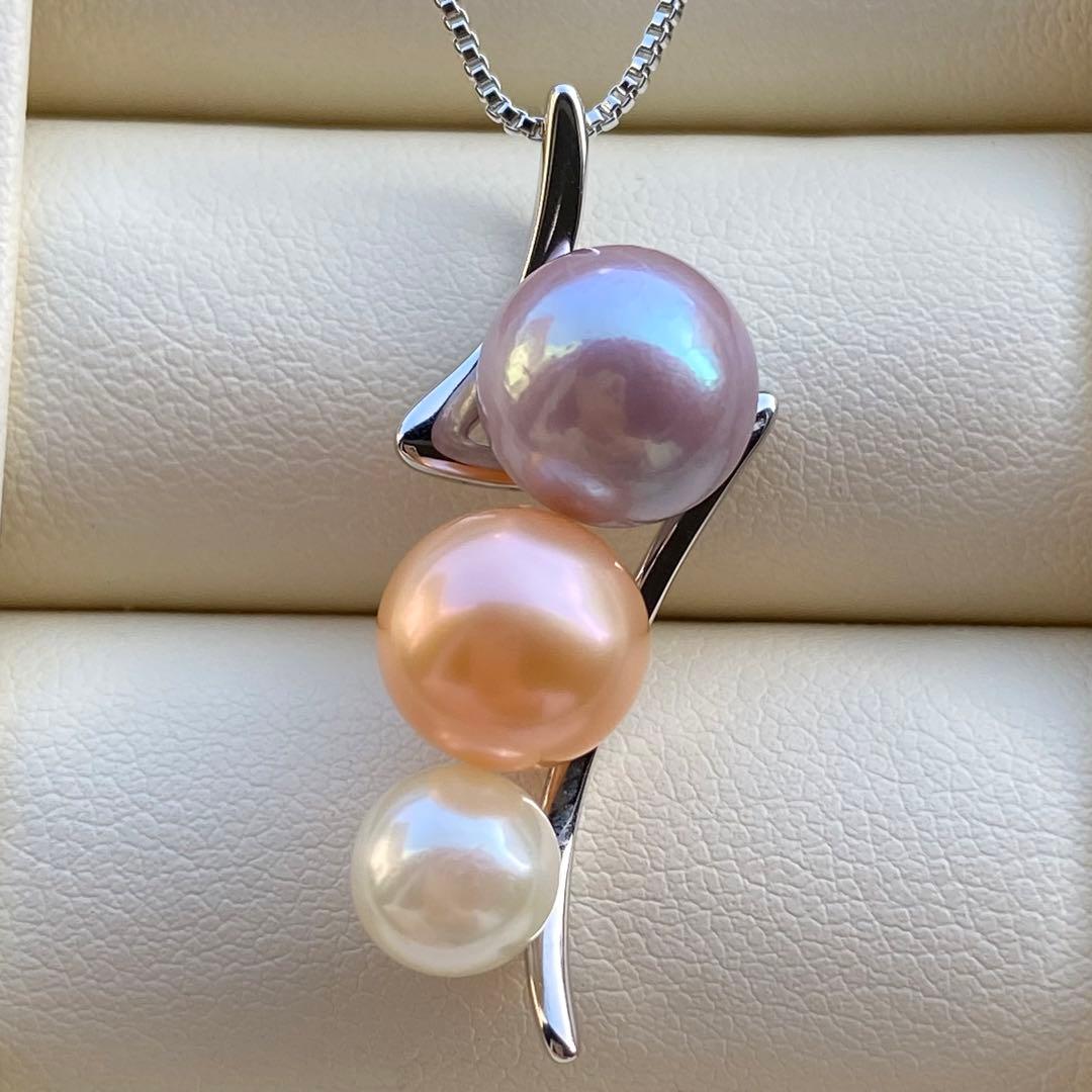 本真珠　淡水エジソンパールネックレストップ　3粒PT577+L856まとめ