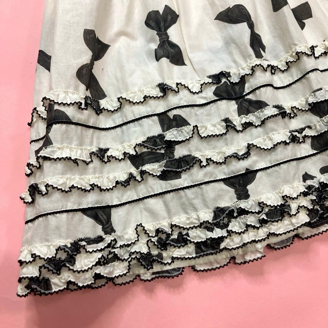 ピンクハウス アイボリー リボン柄 ピコフリル使い 豪華ワンピース/2023年