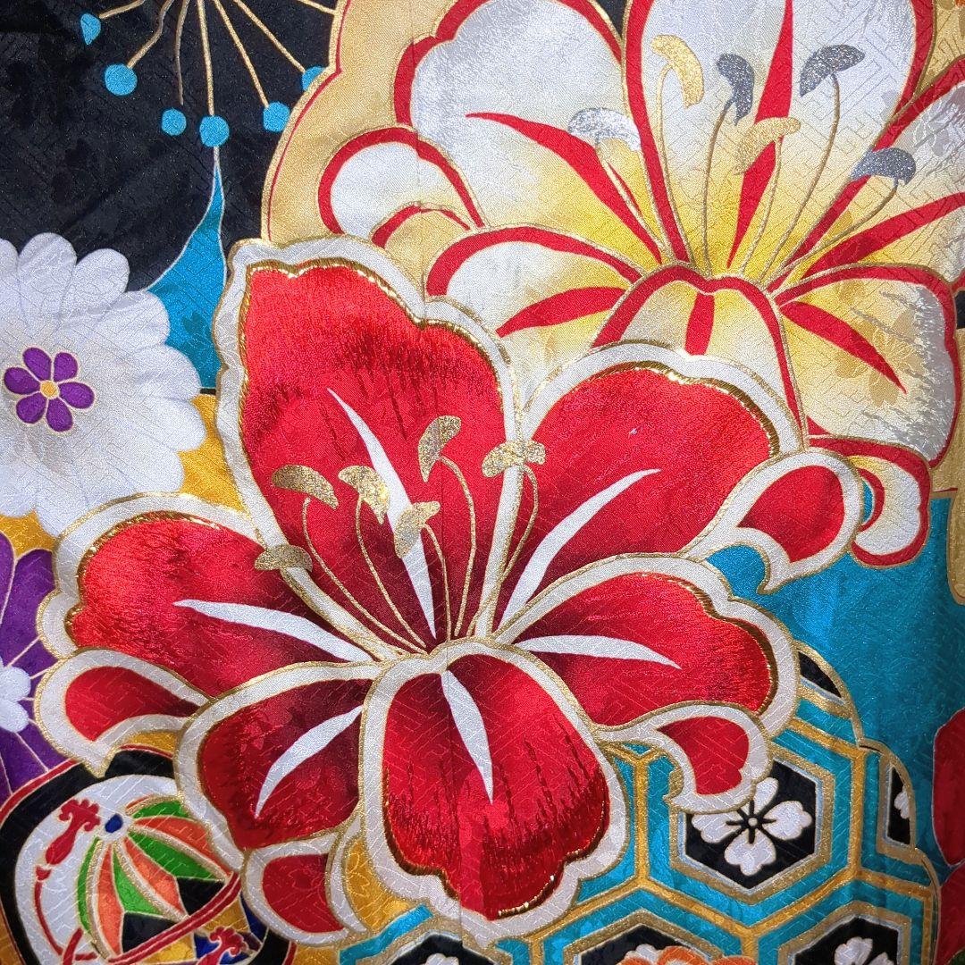 正絹振袖 駒刺繍 紫野 百合 金彩 振袖セット 振袖フルセット 青緑 81