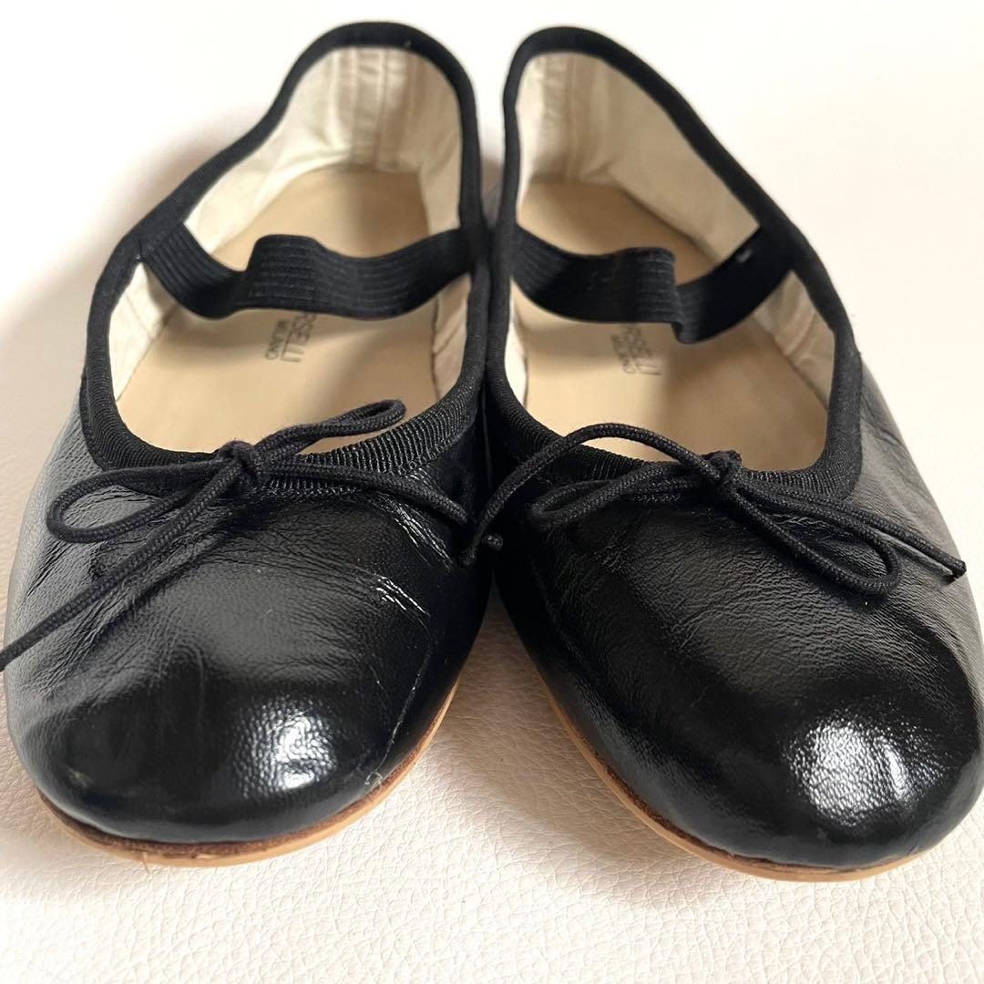 裏貼り済＊ポルセリ バレエシューズ ブラックストラップ 37