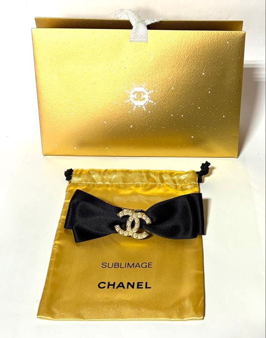 CHANELシャネル☆サテンリボンバレッタ・ココマークビーズ☆巾着ポーチボックス