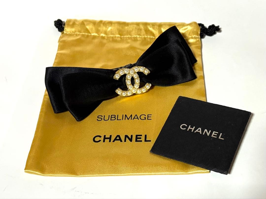 CHANELシャネル☆サテンリボンバレッタ・ココマークビーズ☆巾着ポーチボックス