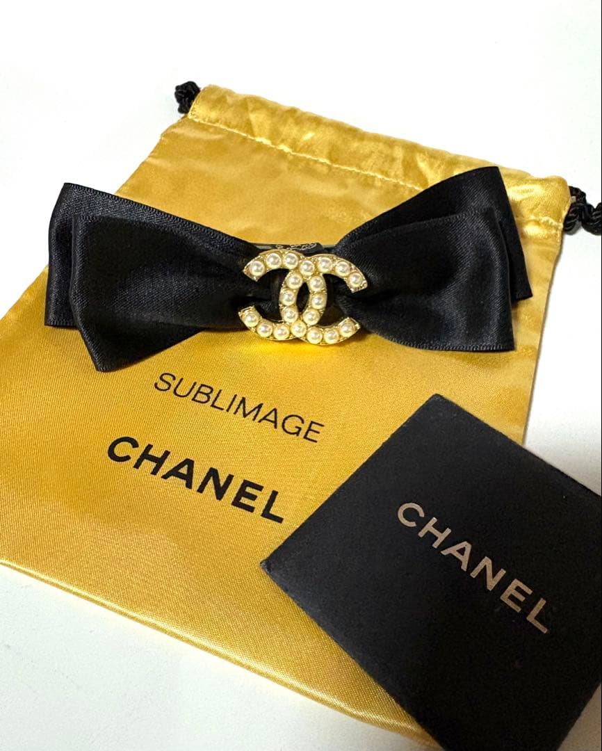 CHANELシャネル☆サテンリボンバレッタ・ココマークビーズ☆巾着ポーチボックス