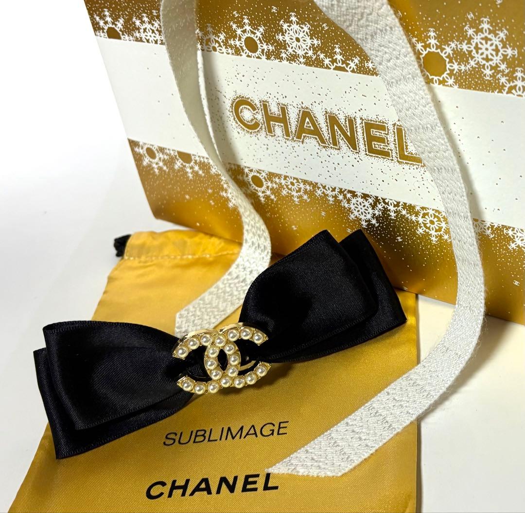 CHANELシャネル☆サテンリボンバレッタ・ココマークビーズ☆巾着ポーチボックス