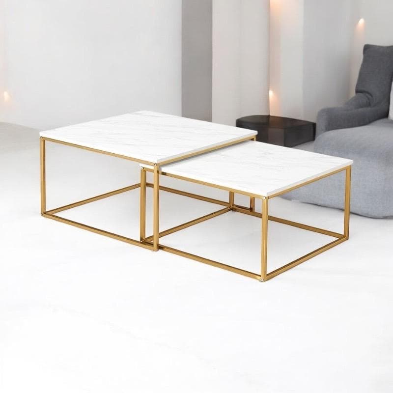 momo　ネストテーブル　大理石調の天板　ゴールドのフレーム