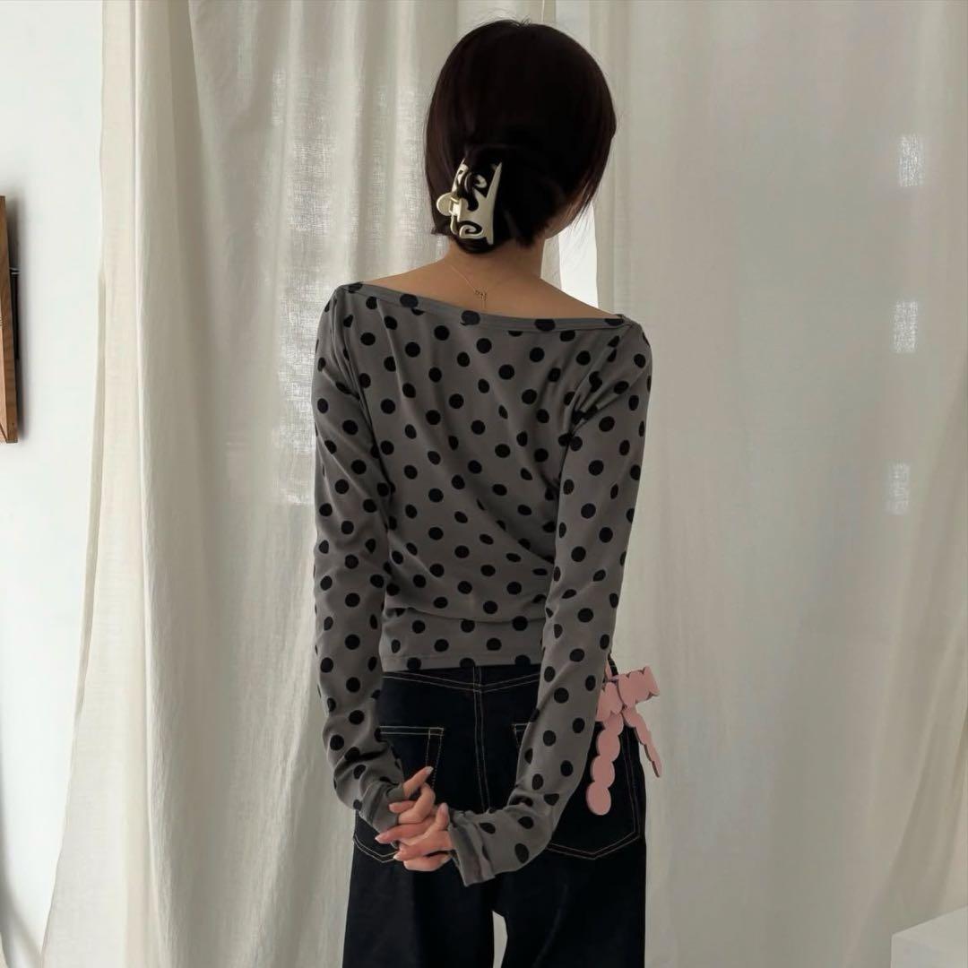 トップス draw drawers Boat neck long tee dot
