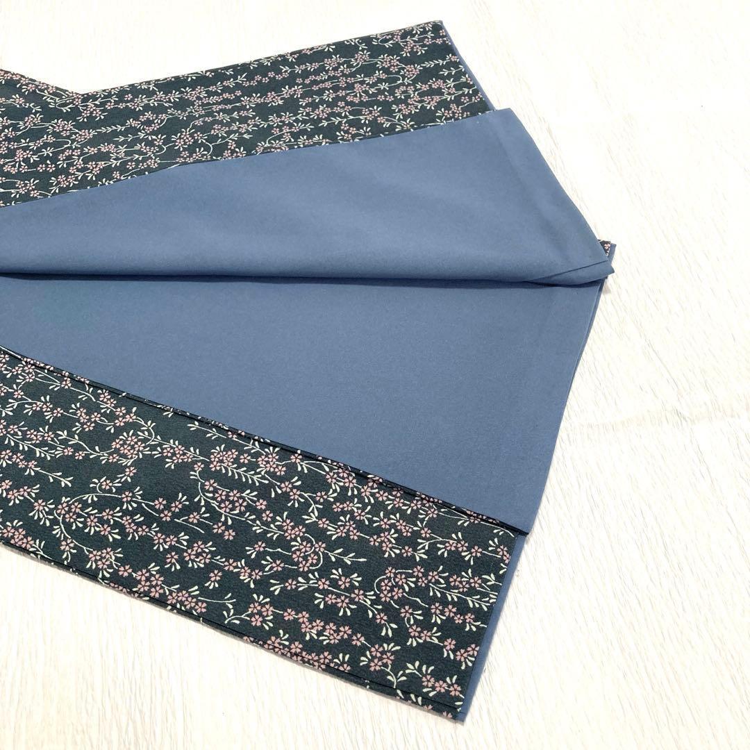 【美品✨】東レシルック　洗える着物　小紋　しだれ桜　小桜　藍鼠　日本製　幅広K3
