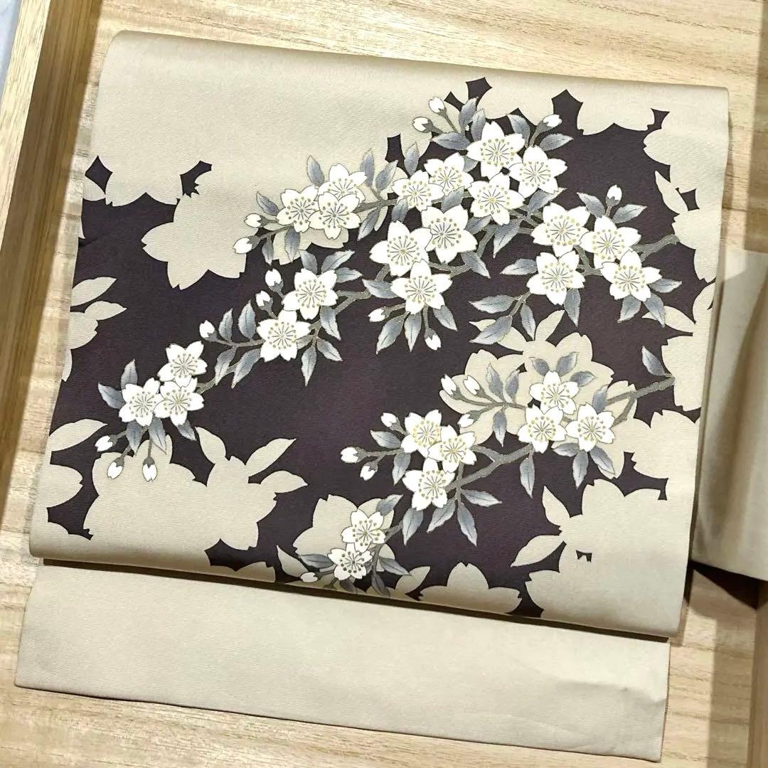 手描き桜の塩瀬名古屋帯◇金彩 染め帯 春着物