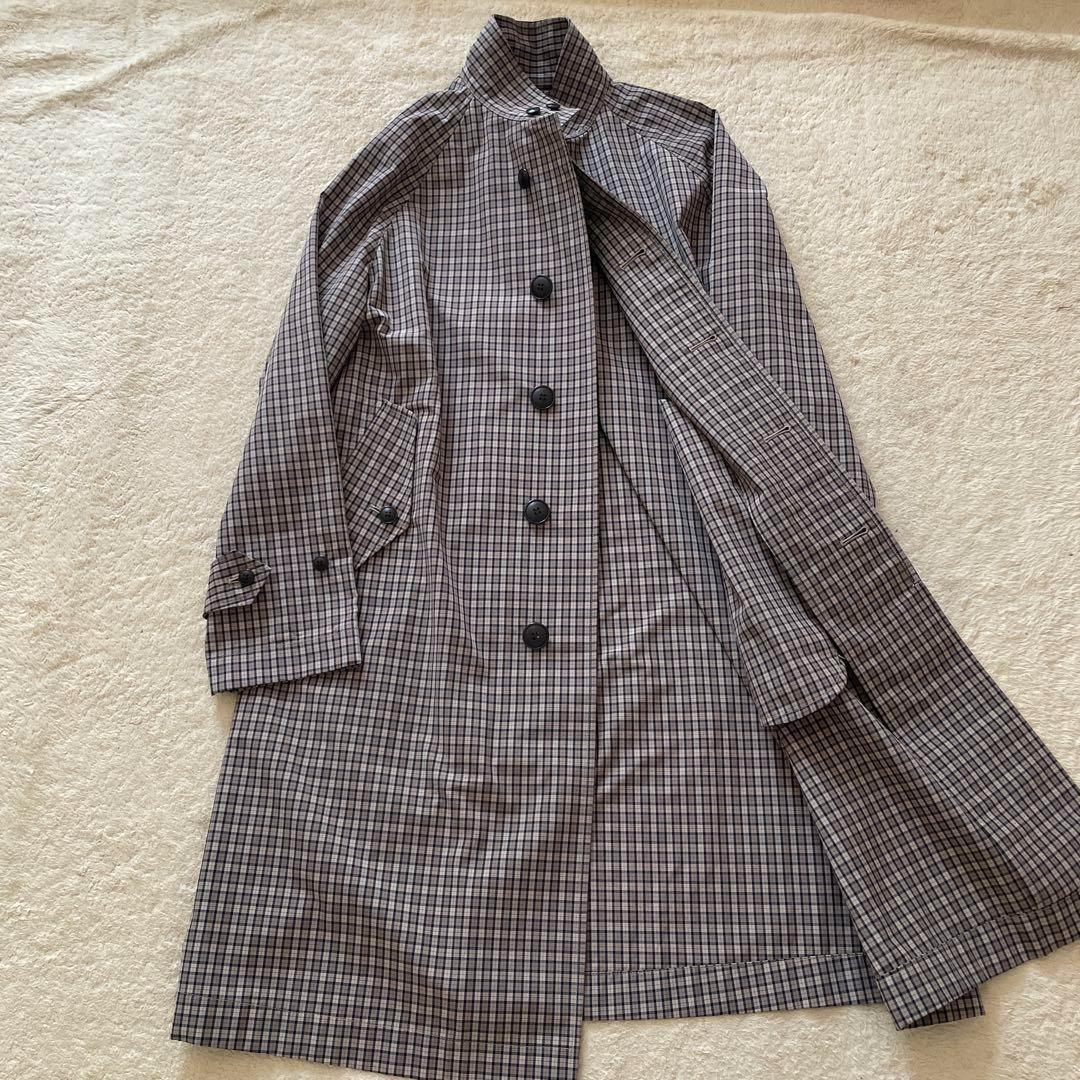 未使用級 ジムフレックス ステンカラーコート チェック オーバーサイズ