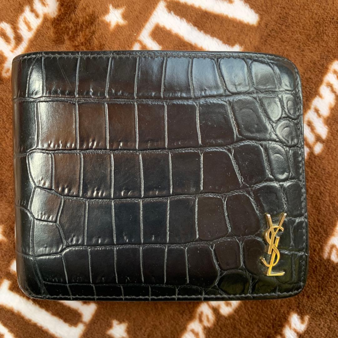 イヴサンローラン 黒 クロコ ゴールドロゴ YSL財布