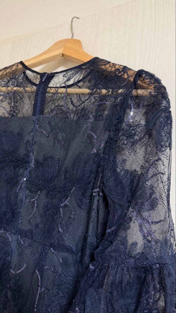 パーティドレス　結婚式　披露宴　スパンコール　レディース　S ネイビー