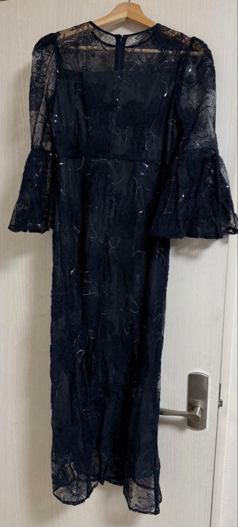 パーティドレス　結婚式　披露宴　スパンコール　レディース　S ネイビー