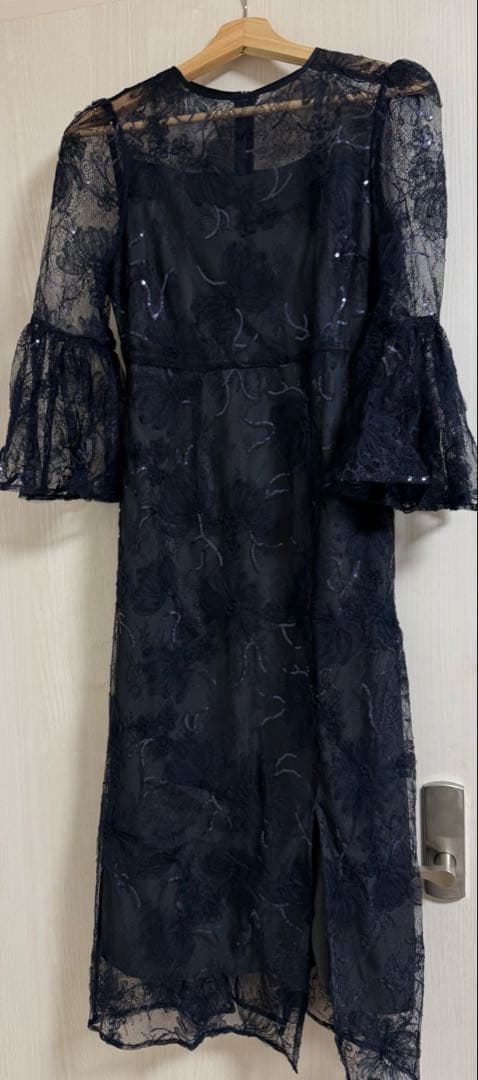 パーティドレス　結婚式　披露宴　スパンコール　レディース　S ネイビー