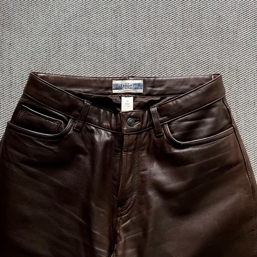 希少00's OLD GAP レザーパンツ　茶　ストレート　カニエウエストY2K