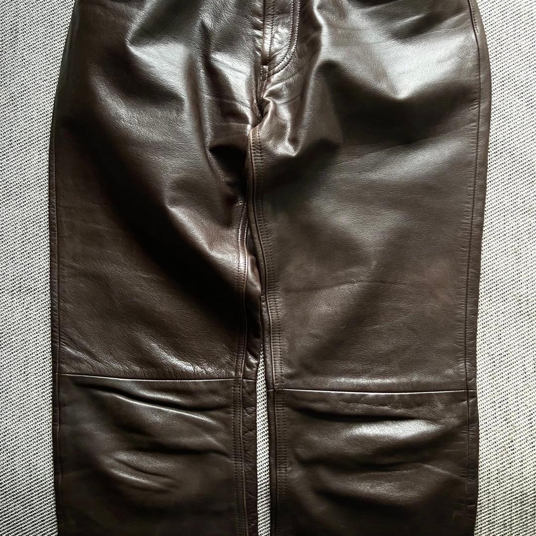 希少00's OLD GAP レザーパンツ　茶　ストレート　カニエウエストY2K