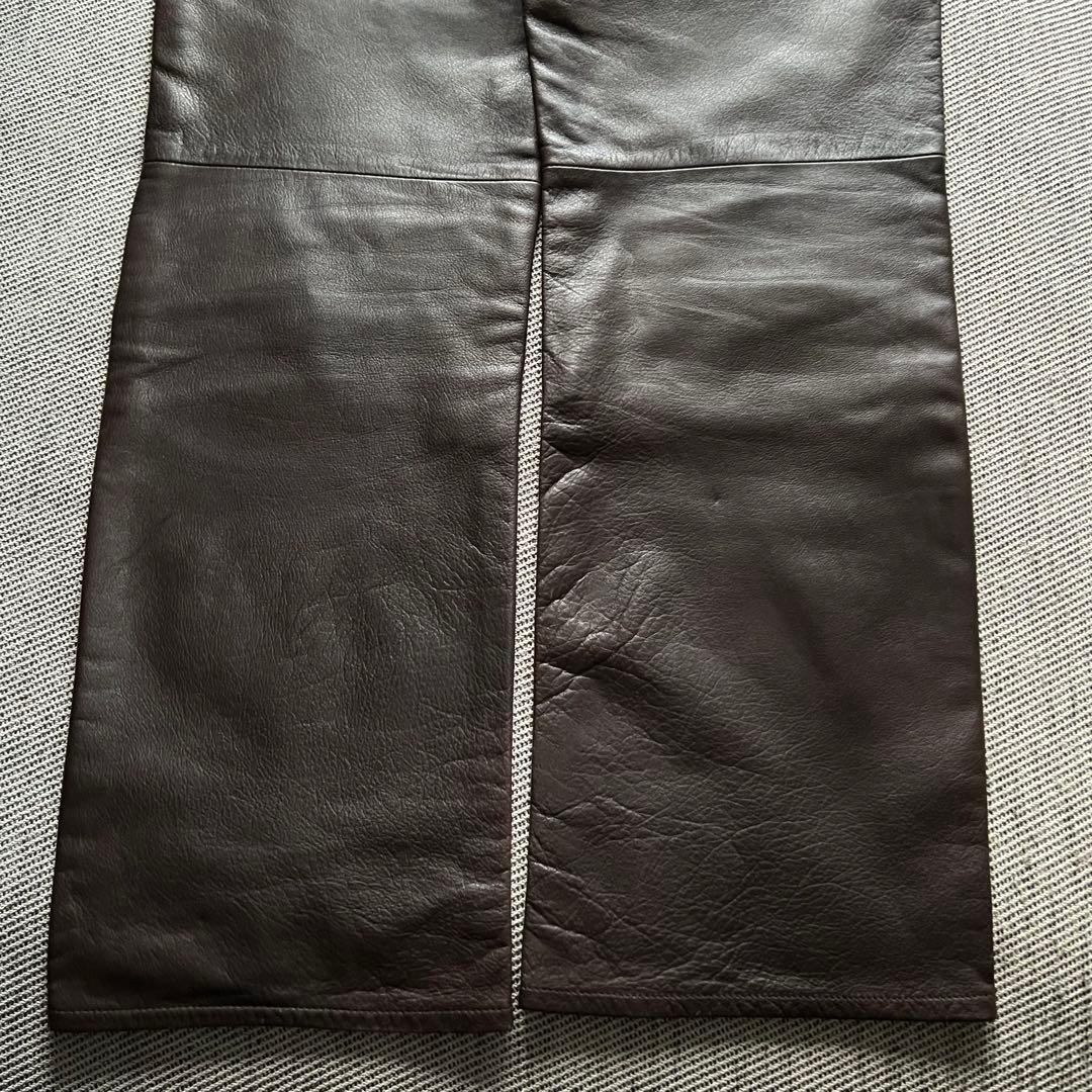 希少00's OLD GAP レザーパンツ　茶　ストレート　カニエウエストY2K