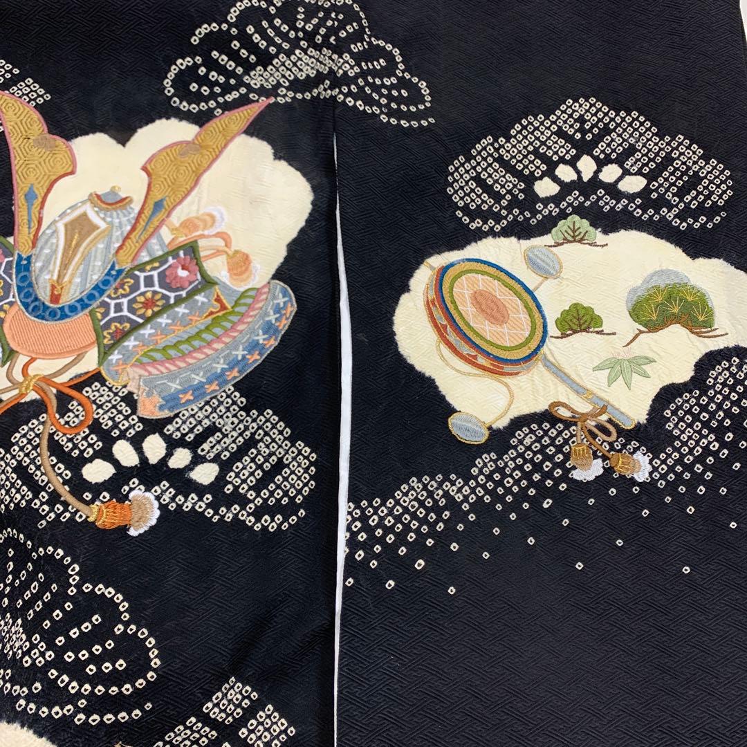 新品（純古典仕様）お宮参り 産着 男祝着のきもの本絞りに豪華刺繍入り大将兜特撰品