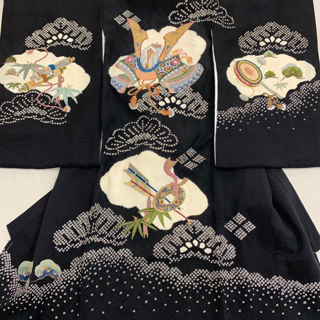 新品（純古典仕様）お宮参り 産着 男祝着のきもの本絞りに豪華刺繍入り大将兜特撰品