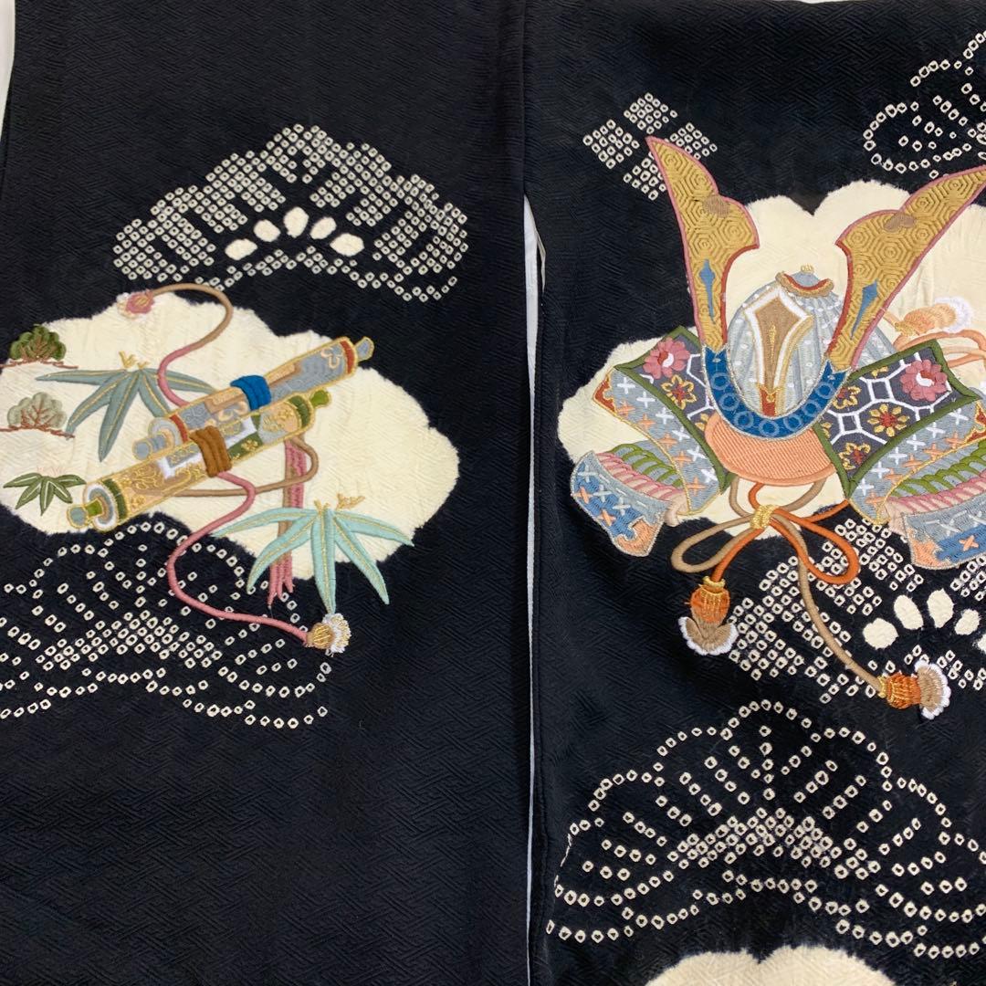 新品（純古典仕様）お宮参り 産着 男祝着のきもの本絞りに豪華刺繍入り大将兜特撰品
