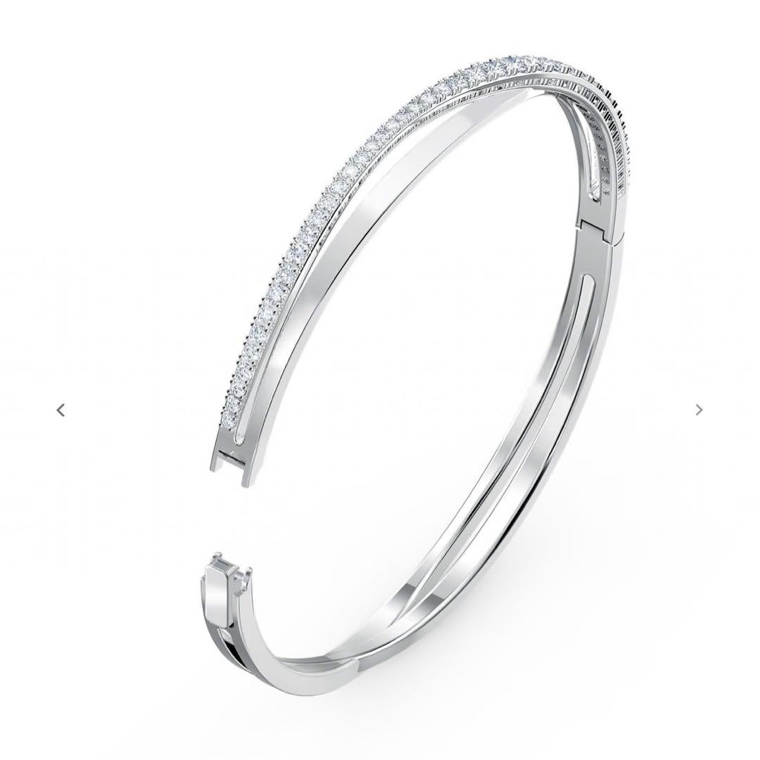 SWAROVSKI バングル ホワイト, ロジウム・プレーティング