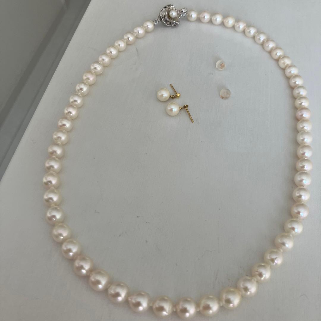 本真珠ネックレス&アコヤ真珠ピアスK18