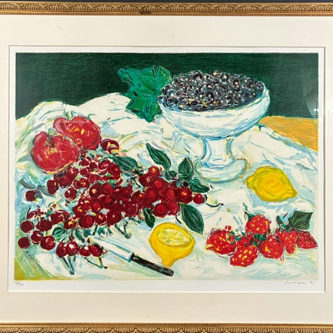 アンドレ・コタボ「赤い果物」静物 リトグラフ 直筆サイン入り 額縁入り