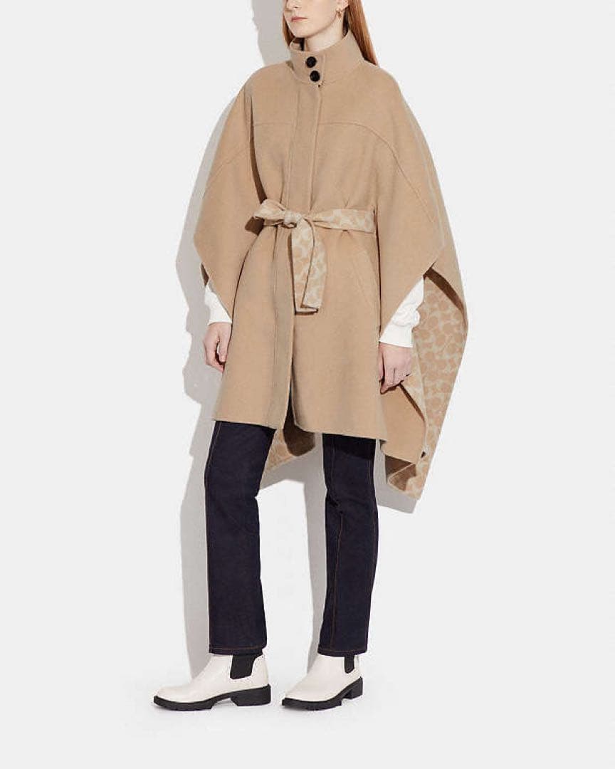 【美品】COACH ダブルフェイス ケープコート シグネチャー